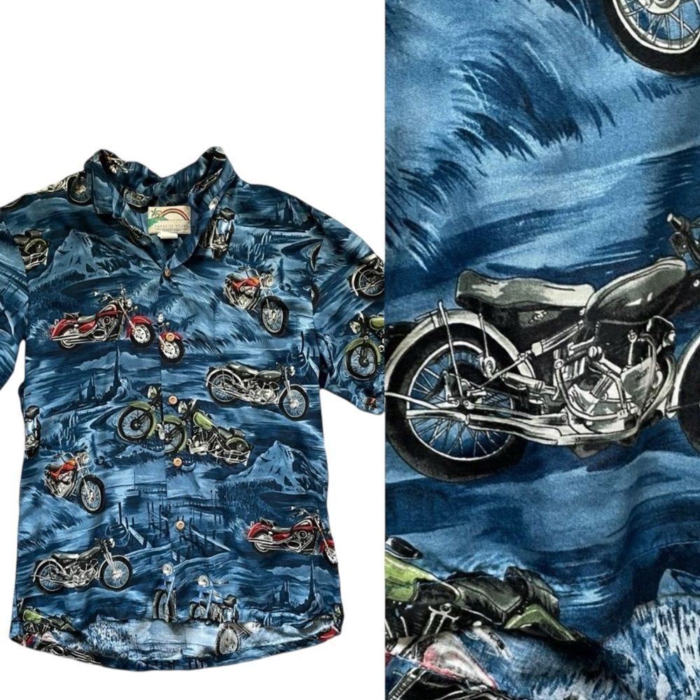 PARADISE FOUND Hawaiian Shirt Motorcycle Print Size Medium